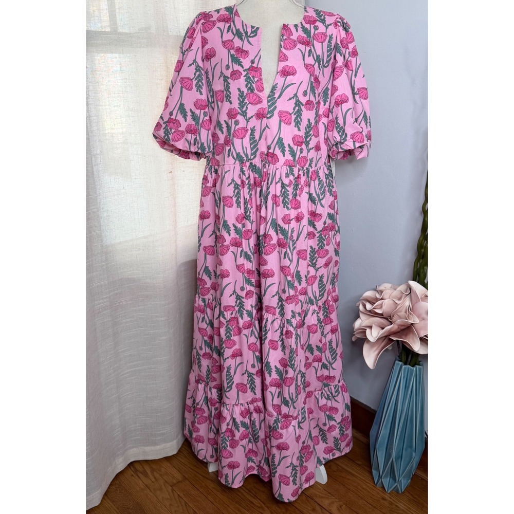 NWT Hyacinth House Pink Amaryllis Floral Cisco Maxi Dress Poppy Pink Women's XL